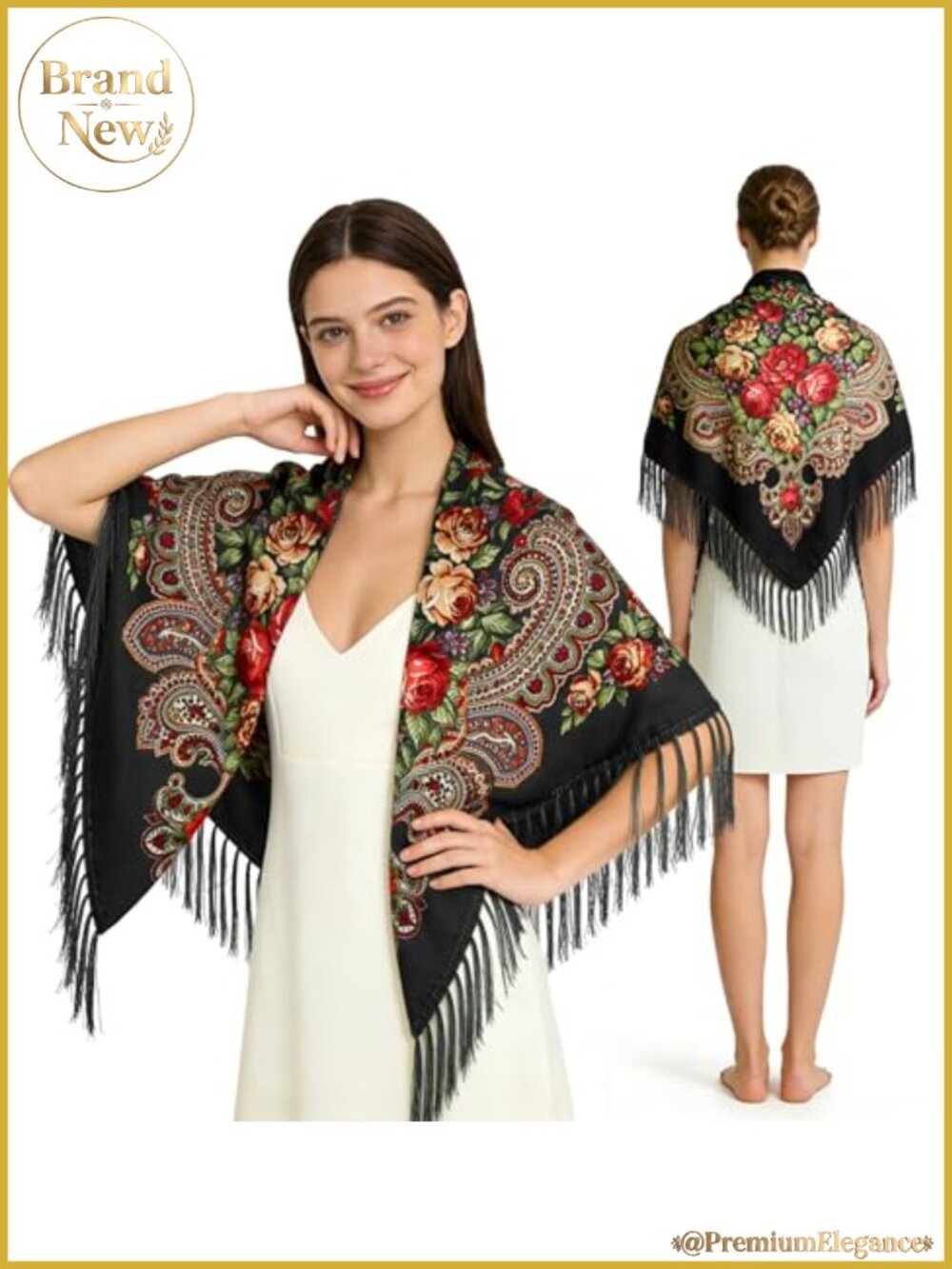 Cotton Polyester Floral Print Scarf Wrap Shawl with Tassels